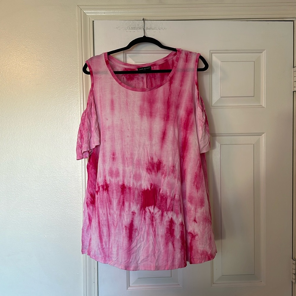 Lane Bryant pink tie dye cold shoulder top